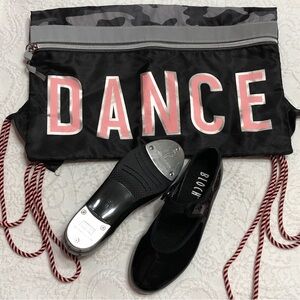Bloch Black Patent Dance Tap Shoes Girls Size 13.5 with Justice Dance Bag